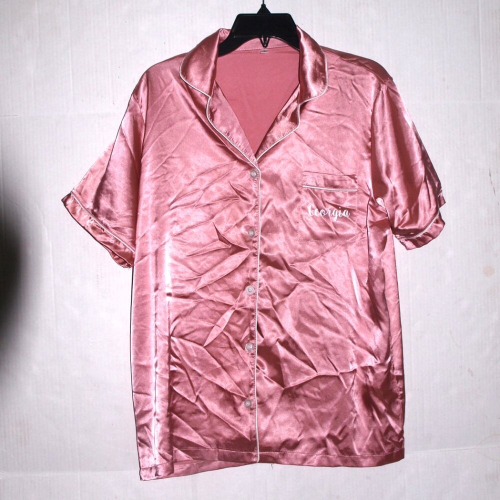 Ladies Pink Satin Sleepwear Set With Bridesmaid Logo On The Back Size Large